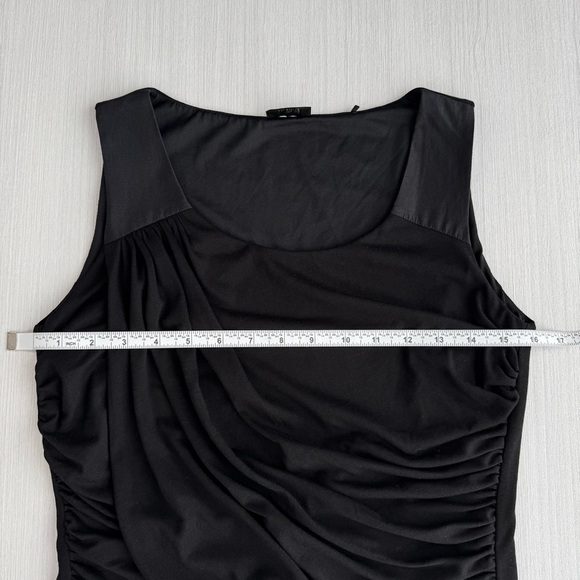 ESPRIT Ruched Midi Dress Black M Sleeveless Scoop Slip On‎ Neutral Business Y2K - Picture 10 of 15